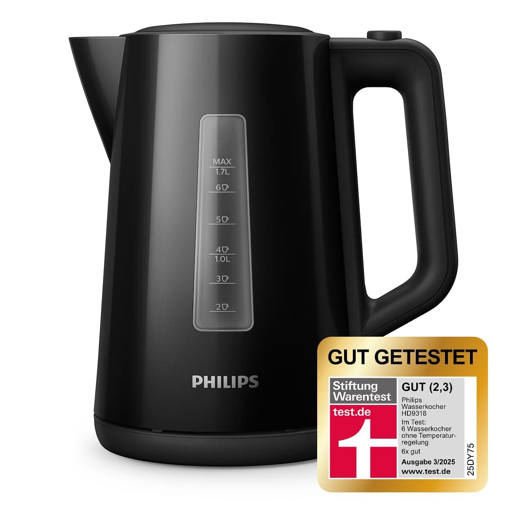 🔥 Philips Wasserkocher – 1.7 L Fassungsvermögen mit Kontrollanzeige, Pirouettenbasis, schwarz (HD9318/20) Black! Nur 24.99€