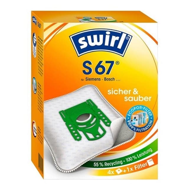 🌪️🧹 Swirl S 67 EcoPor Staubsaugerbeutel für Siemens, Bosch, 4 Beutel, Orange, Weiß - Angebot!