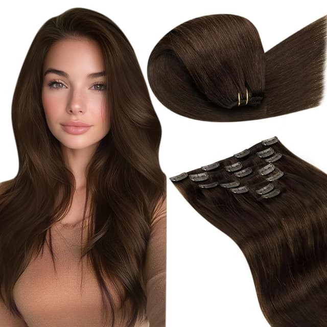 LaaVoo Clip in Extensions Echthaar Braun Haarverlängerung 🌟