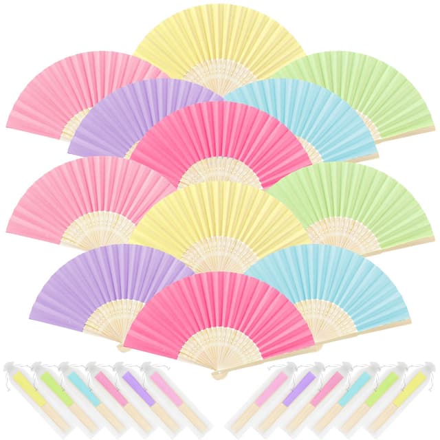 🎉 iZoeL 12 STK Handfächer bunt Fächer Hochzeit Macaron Papierfächer Hochzeitsfächer