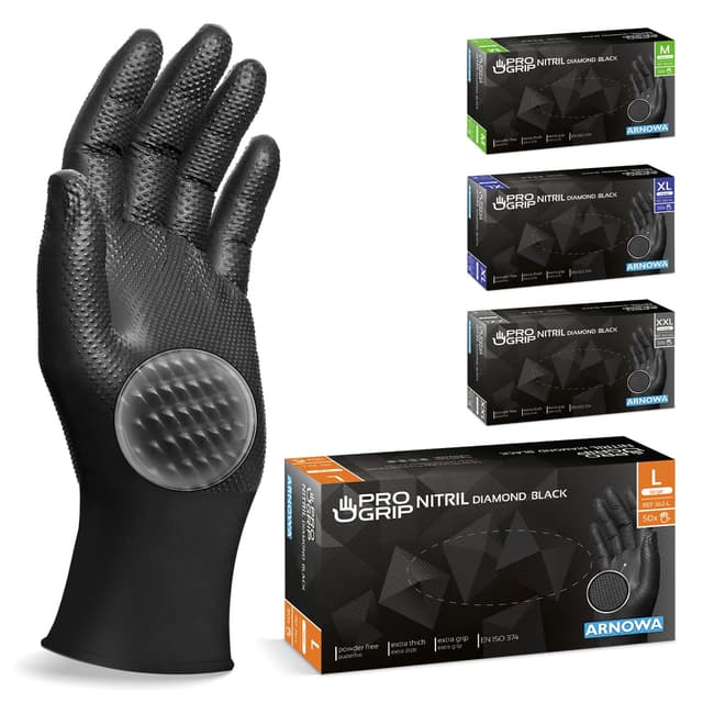 PROGRIP Einweghandschuhe Diamant Grip Schwarz 50 Stk/Box