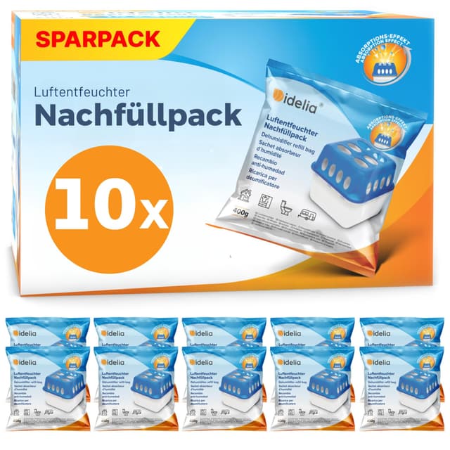 Idelia® 10x Luftentfeuchter Granulat 400g (Sparvorteils 10er Set Luftentfeuchter Nachfüllpack's) 🌬️🏠