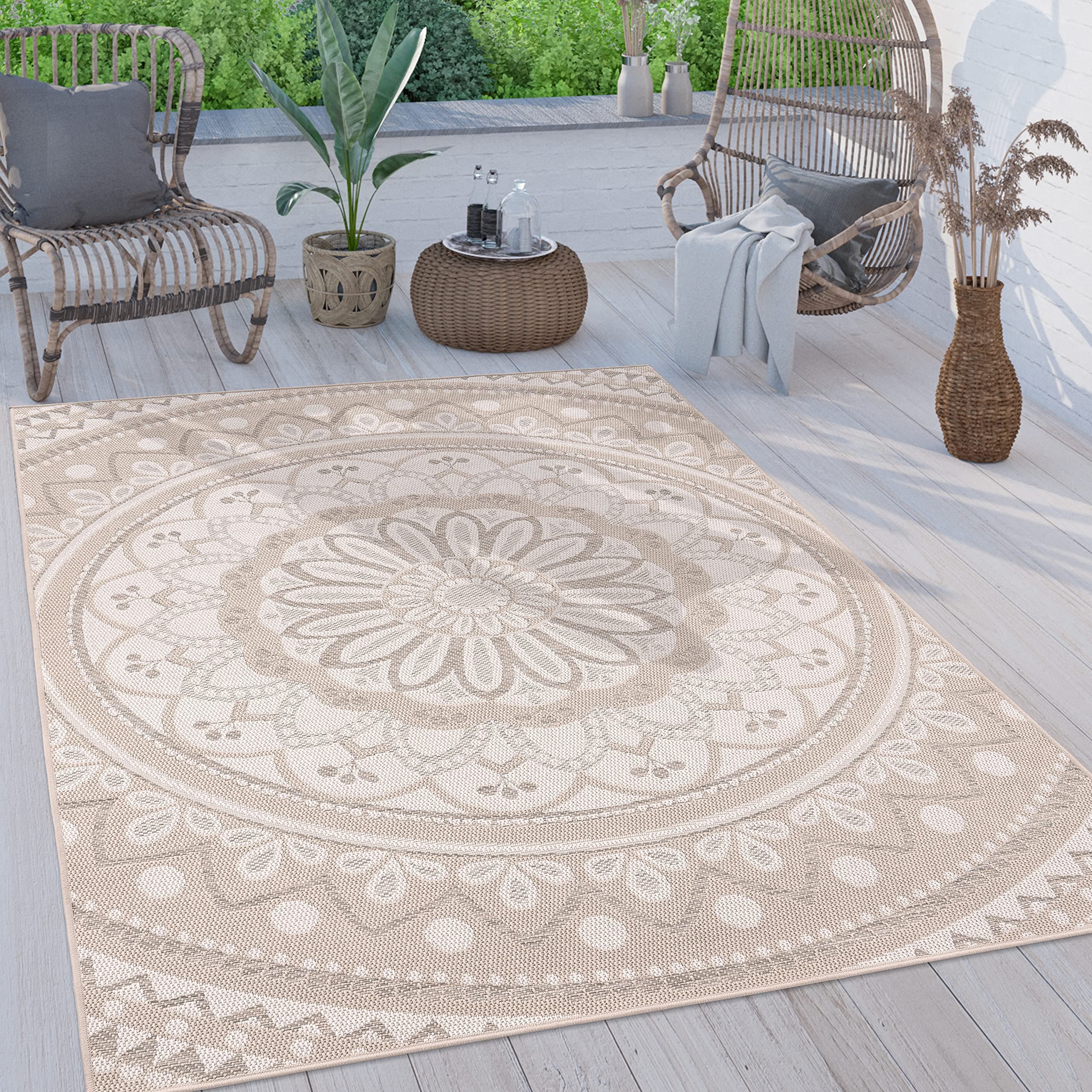 Paco Home Outdoor Teppich - Modernes Mandala & Boho Design - Wetterfest & Robust
