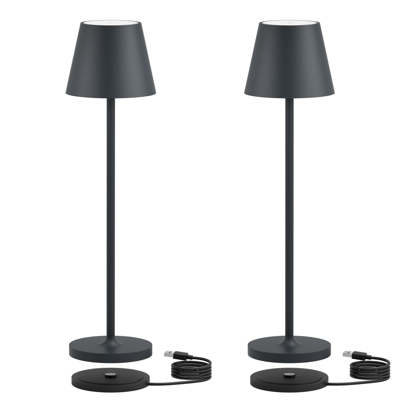 K-Bright 2 Stück 27.5cm LED Tischlampe | Indoor & Outdoor Akku Tischleuchte | Warmweißes Licht | Wasserdicht | USB Ladestation | Anthrazit 2 Stück