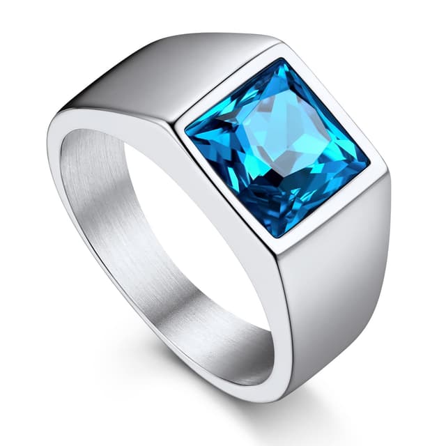 Bandmax Stein Ring Damen Herren Siegelring Edelstahl Ring mit Stein Schwarz/Blau