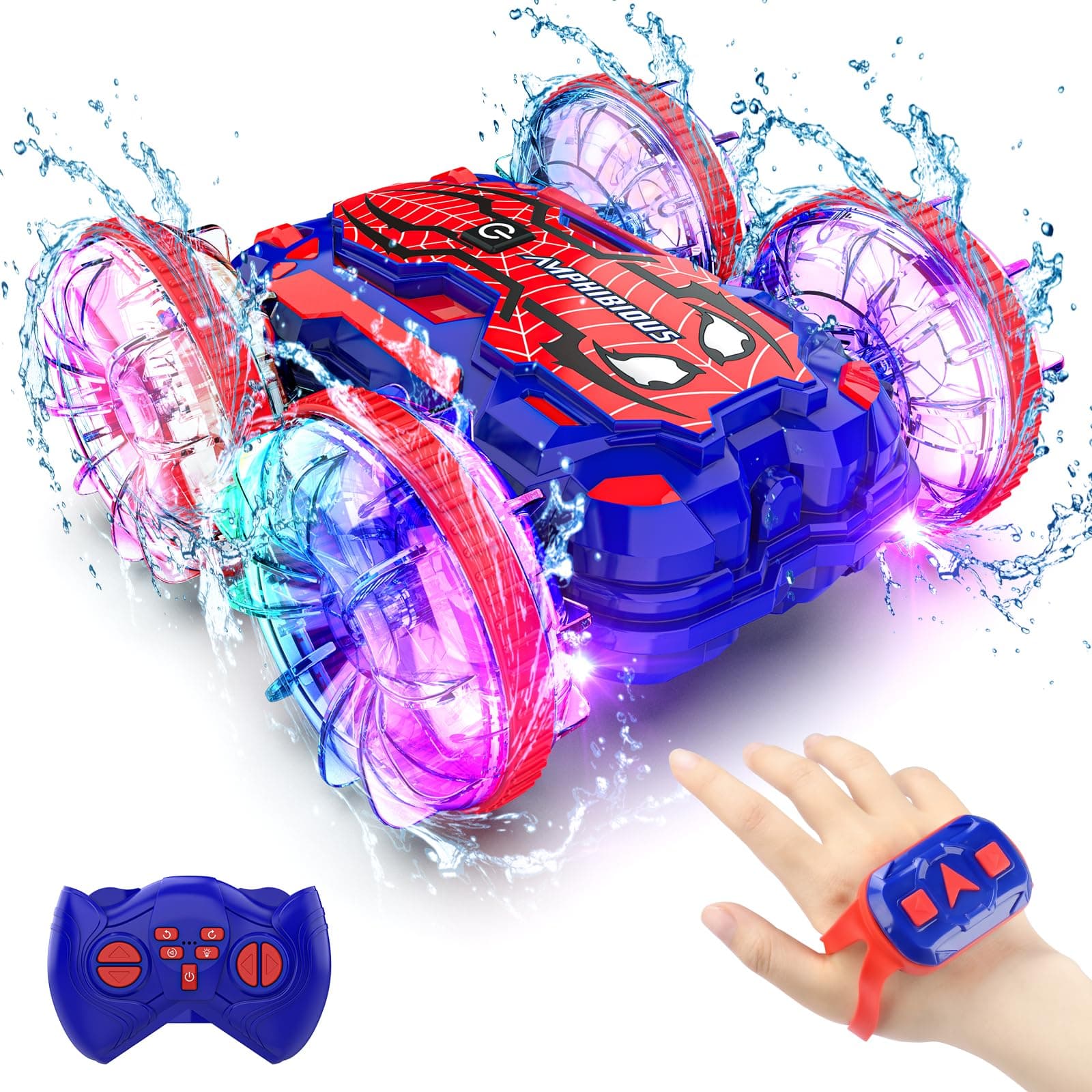 Amphibienfahrzeug Ferngesteuertes Auto Spider 🕷️, RC Boot Stunt Car mit Handsteuerung& Fernbedienung Jungen Kinder Geschenke 🎁