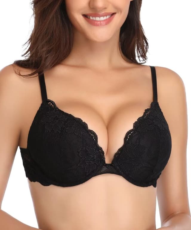 Deyllo Push-Up-BH für Damen mit Spitze Schwarz 80E 👙🌸