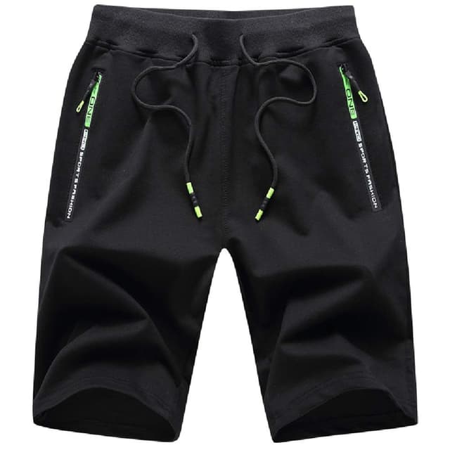 Herren Sport Shorts 🏃‍♂️ Schnell Trocknend mit Reißverschlusstasche XXL Schwarz/Schwarz