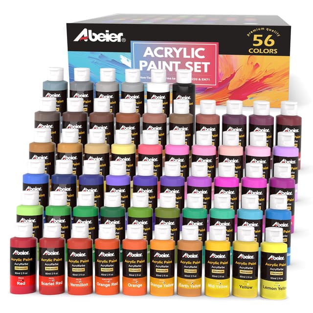 🎨 ABEIER Acrylfarben Set: 56 lebendige Farben in Flaschen (60ml) 🌈
