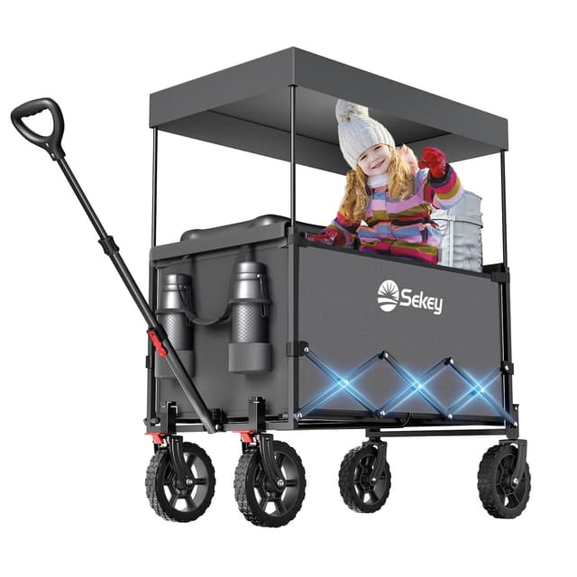 Sekey XXL Bollerwagen Faltbar Kinder 150L 150KG mit Sonnenschutz, Grau 🌞🌲🌿