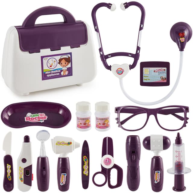 👩‍⚕️🐶👨‍⚕️ Arztkoffer Kinder mit Elektrisch Stethoskop Thermometer, Medizinische Spielzeug, Tierarzt Doktor Rollenspiel, Geschenk für Kinder 3 + Jahren, Lila