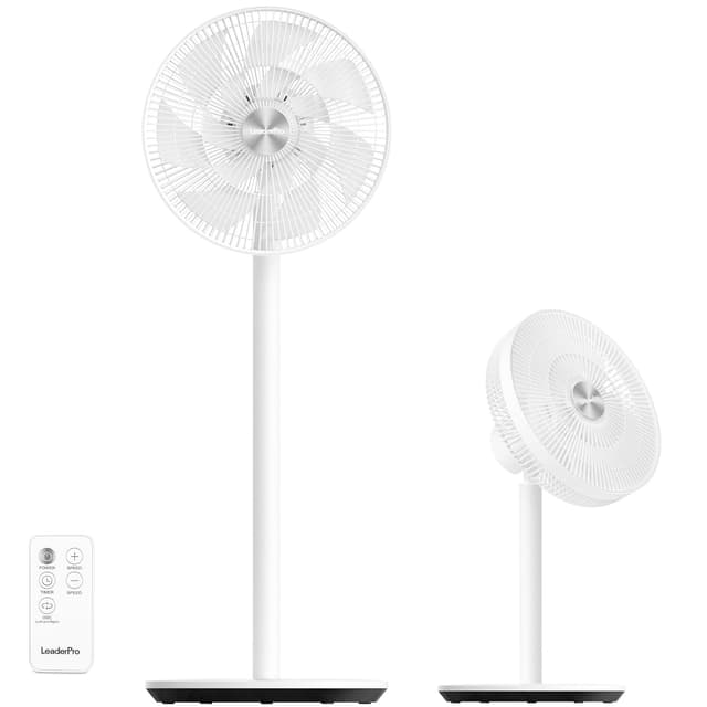 LeaderPro Standventilator-12.8db Leise mit Fernbedienung, 8 Stufen, Höhenverstellbar, Oszilation 120°, 8H Timer, DC Motor Ventilator für Schlafzimmer, Wohnzimmer, Küche,Weiß Fs02 Weiß