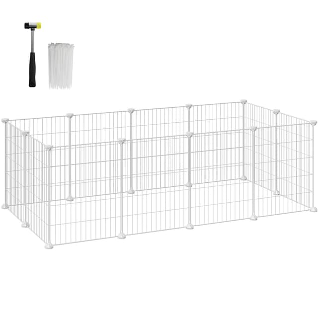 🐰🐹 SONGMICS Freilauf, DIY-Kleintiergehege, Kleintierkäfig, 143 x 73 x 46 cm, Weiß LPI01W