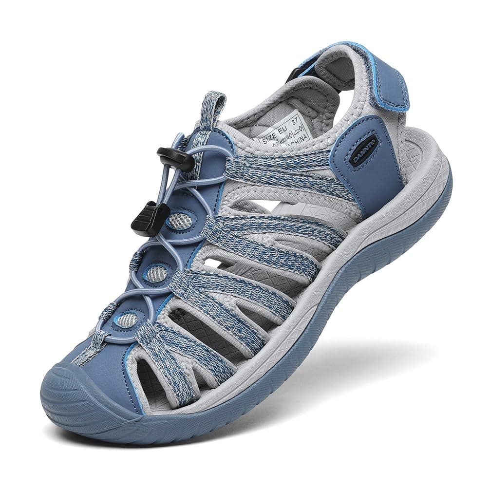 🌟DANNTO Sandalen Damen Trekking Sportsandalen Outdoorsandale Geschlossene Gummi Wandersandalen Sommer für Reisen 36 EU Blau🌟