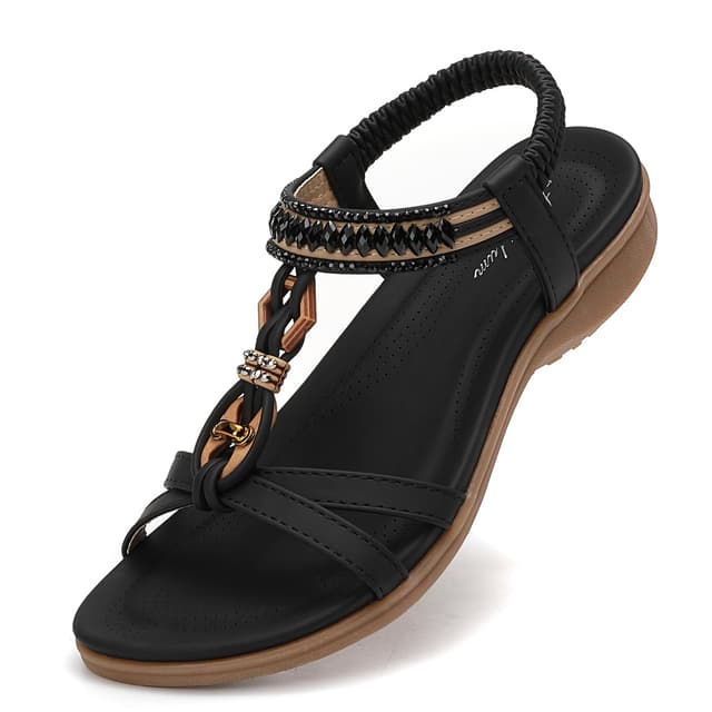 👡 Littleplum Damen Sandalen Sommer Sandaletten Flach Strand Schuhe 38 EU Schwarz