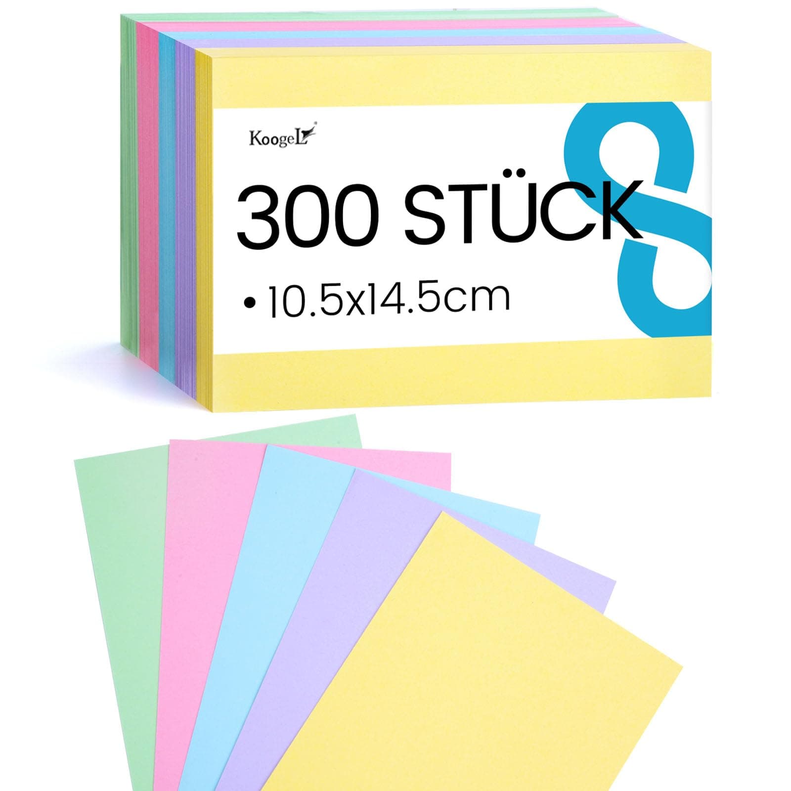 Koogel Karteikarten A6 blanko, 300 Stück in 5 Farben 📚✏️