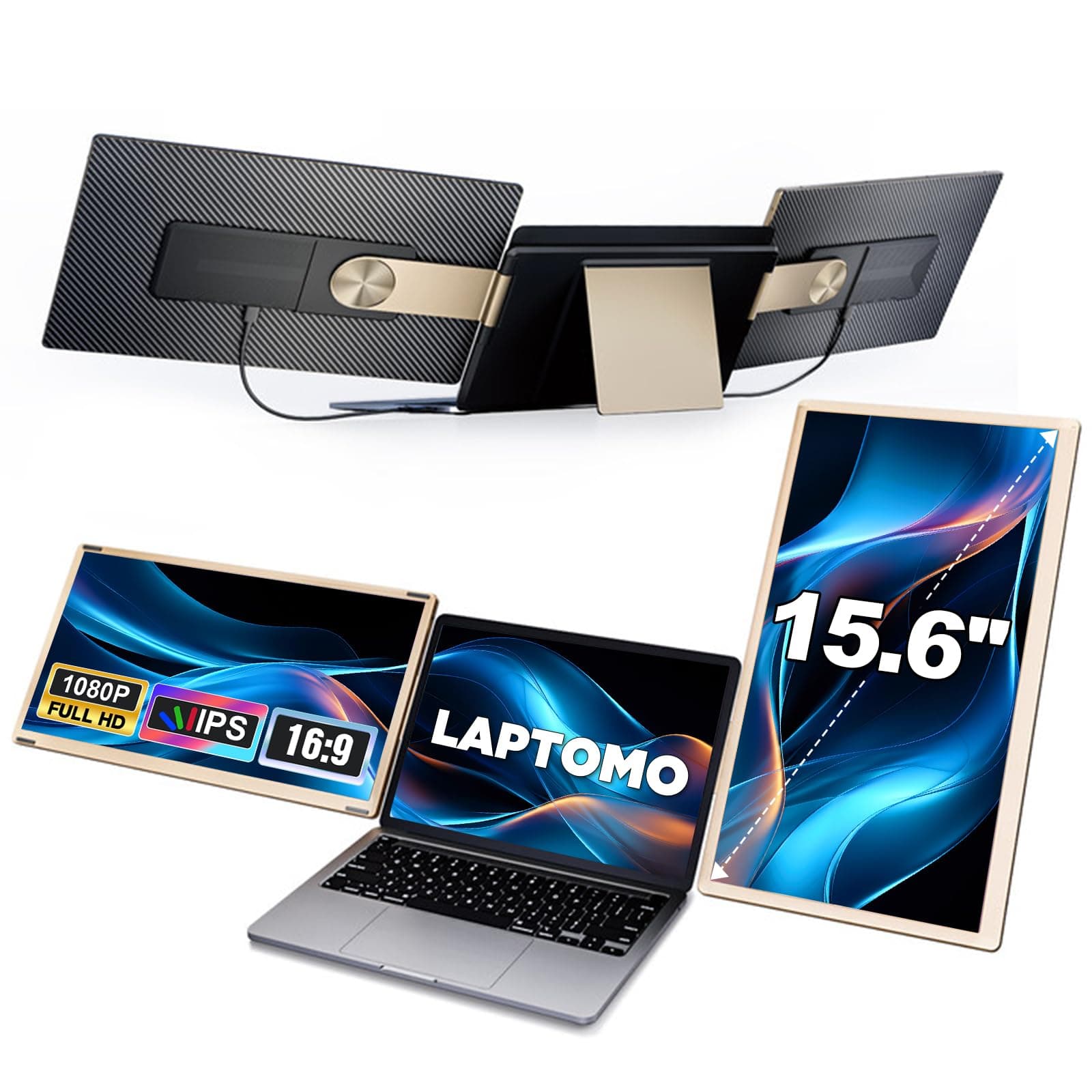 15,6" Laptop Bildschirmerweiterung, 1080P FHD Tragbarer Monitor mit 235° Rotation