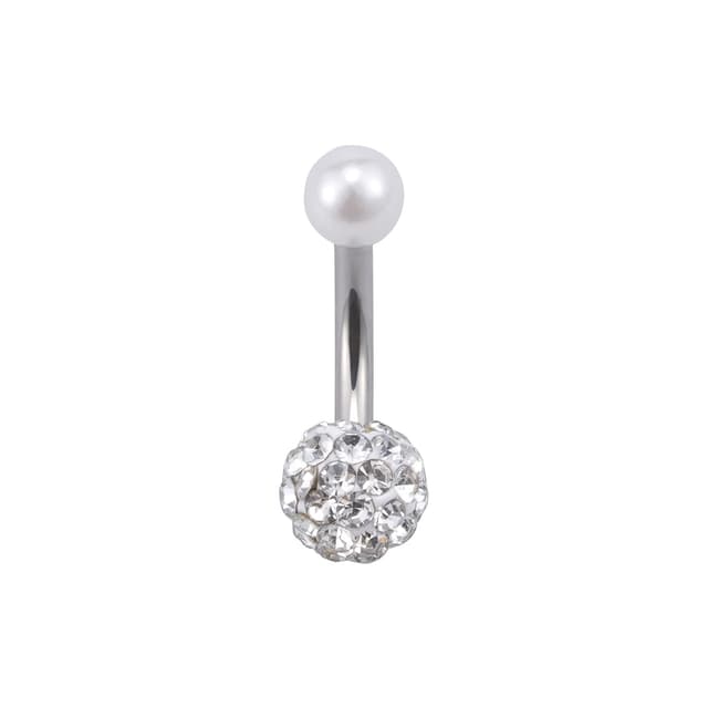 GD GOOD.designs Bauchnabelpiercing Chirurgenstahl 316L Silber - Wasserfest I Echter Damen Kristall Piercing Bauchnabel I Echtschmuck Nabelpiercing Silber - Perle ⭐
