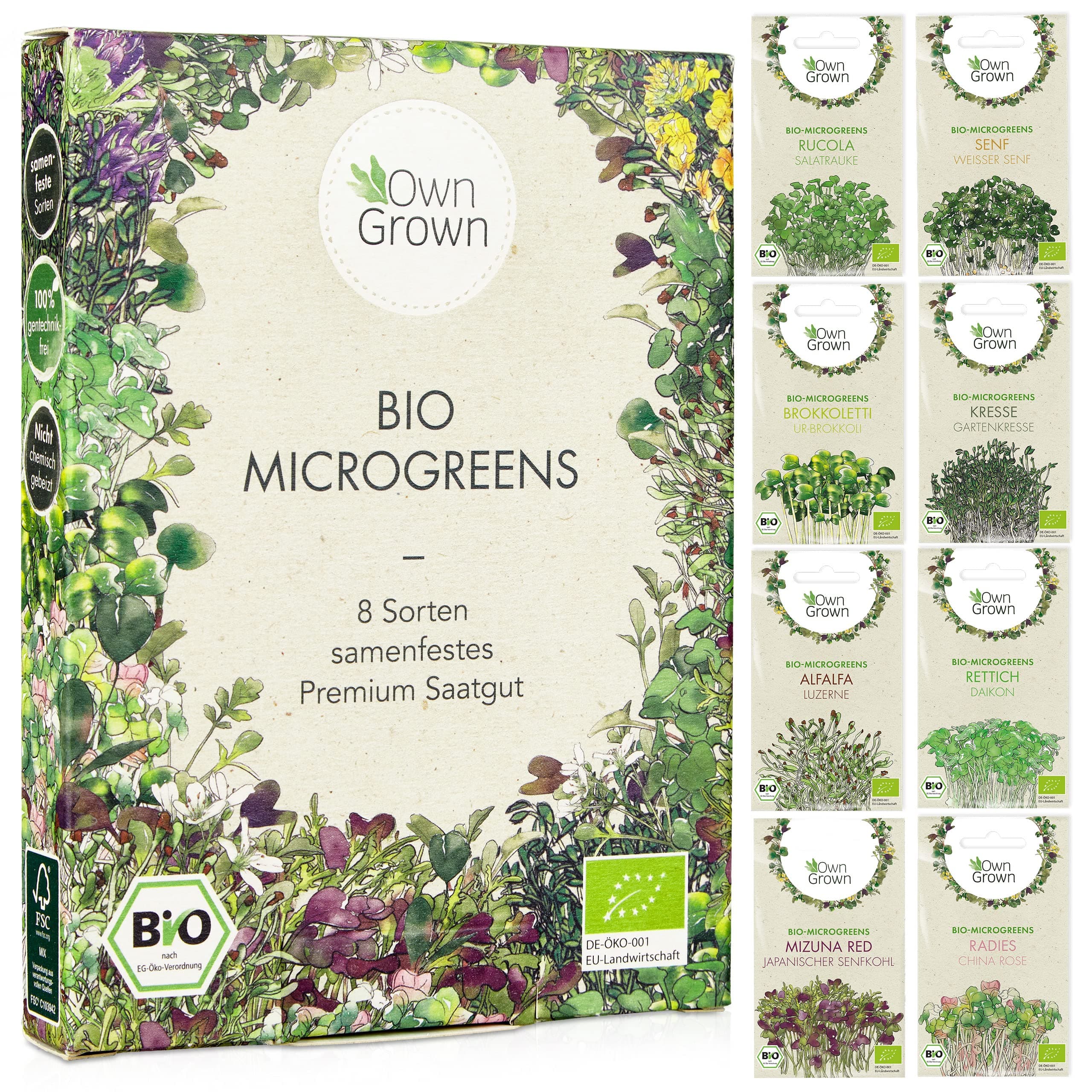 Microgreens Samen Set: 8 Sorten BIO Sprossen und Mikrogrün Saatgut 🌿🥬