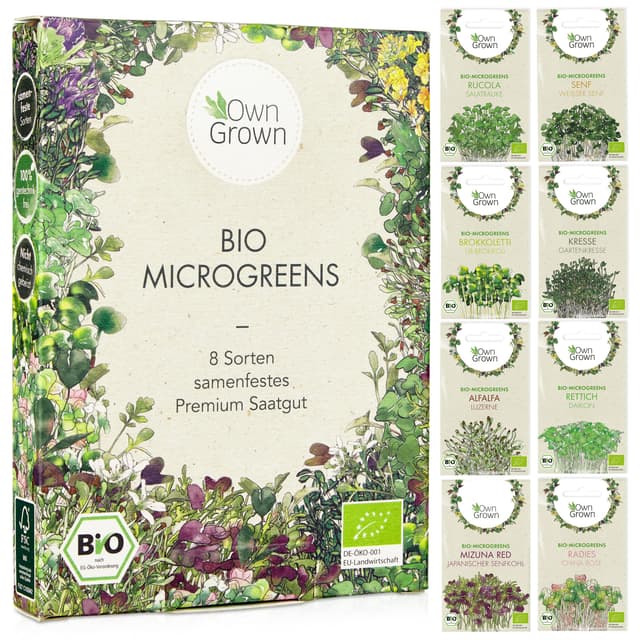 Microgreens Samen Set: 8 Sorten BIO Sprossen und Mikrogrün Saatgut 🌿🥬