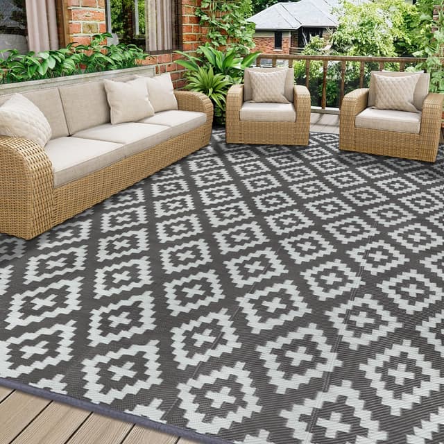 Homcomodar Outdoor Teppich 180x270cm - Reversible Matte Kunststoff Stroh Teppich