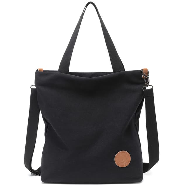 👜 JANSBEN Damen Canvas Handtasche Schultertasche Strandtasche Casual Multifunktionale Umhängetaschen Groß für Arbeit Schule Shopper Lässige täglich (Schwarz) 🛍️