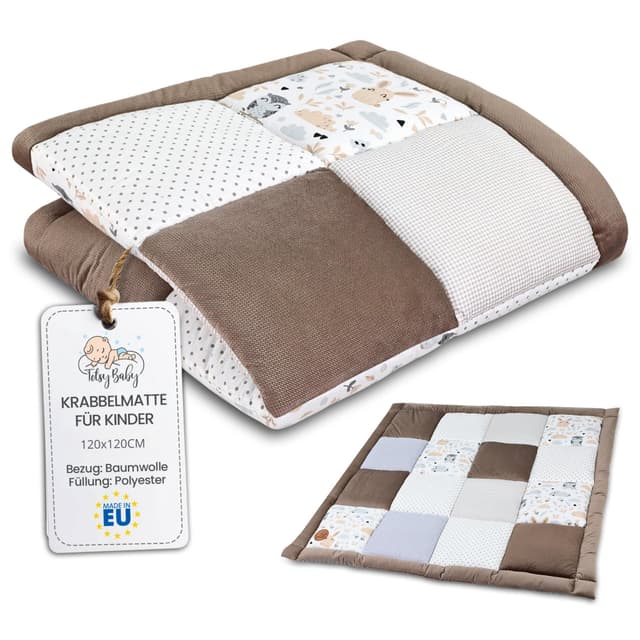Krabbeldecke Spielmatte Krabbelmatte für Baby Kinder - Babies Patchworkdecke Bodenmatte Spieldecke Play Mat für Kinderzimmer und Laufgitter 120x120 cm Eulen 120x120 cm 🌿👶📏🛋️🧼🎁