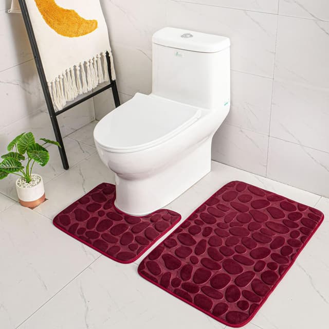 🚿🛁 ELEOPTION 2 Stück rutschfeste Ständer Badematten Set | Badezimmer Teppich aus Memory-Schaum (Rot)