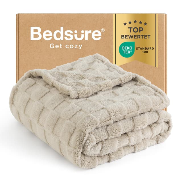 🛋️ BEDSURE Kuscheldecke Flauschig - Fleecedecke & Wolldecke, Sofadecke, Schachbrettmuster Tagesdecke, Weiche Warme Karierte Decken für Zimmer Deko, Wohn- & Kuscheldecken, Hellbraun, 150 x 200 cm