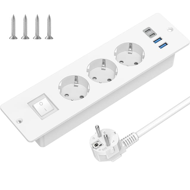 Tischplatte Versenkte Steckdose mit USB C, 3 Fach Einbausteckdose Steckdosenleiste mit Schalter 🛋️