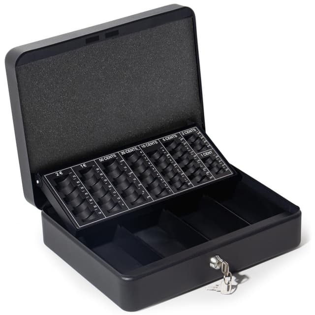 🔒 GREELUE Geldkassette mit Münzzählbrett - 30x24x9 CM - Cash Box Groß - Schwarz-30cm