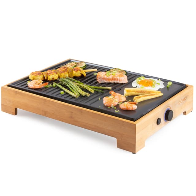 🔥 Super Angebot! DOMO DO9271G Plancha Grill Bambus-Style 42 x 28 cm Holzoptik - 1800 W