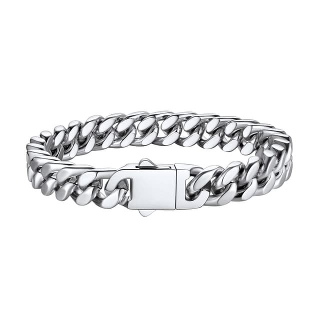 Bestyle 5/7/9/12.5MM breit Armband Herren Edelstahl 19/21/23 CM lang Panzerkette Miami Armkette mit Geschenkbox | Silber 19.0 Zentimeter 🎁