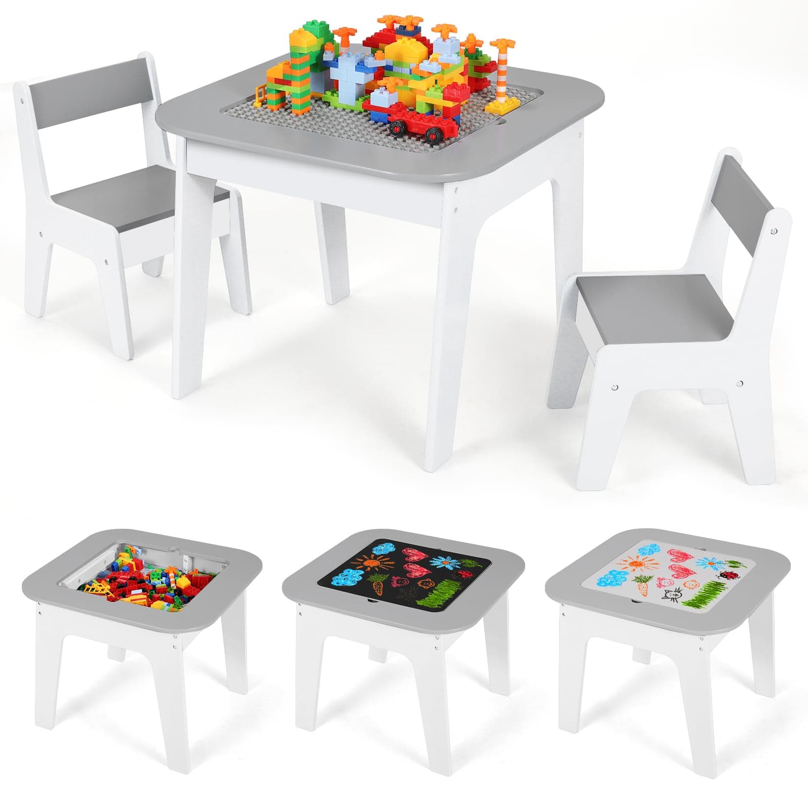 MAMIZO Kindertisch mit 2 Stühlen - Kindersitzgruppe mit Stauraum 🎁