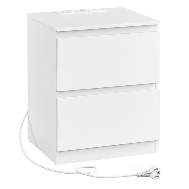 🌟 VASAGLE Nachttisch mit Steckdosenleiste, Beistelltisch, 2 Schubladen, 2 AC-Steckdosen, 2 USB-A-Anschlüsse, Wohnzimmer Schlafzimmer, modern, wolkenweiß LET621W02 🌟