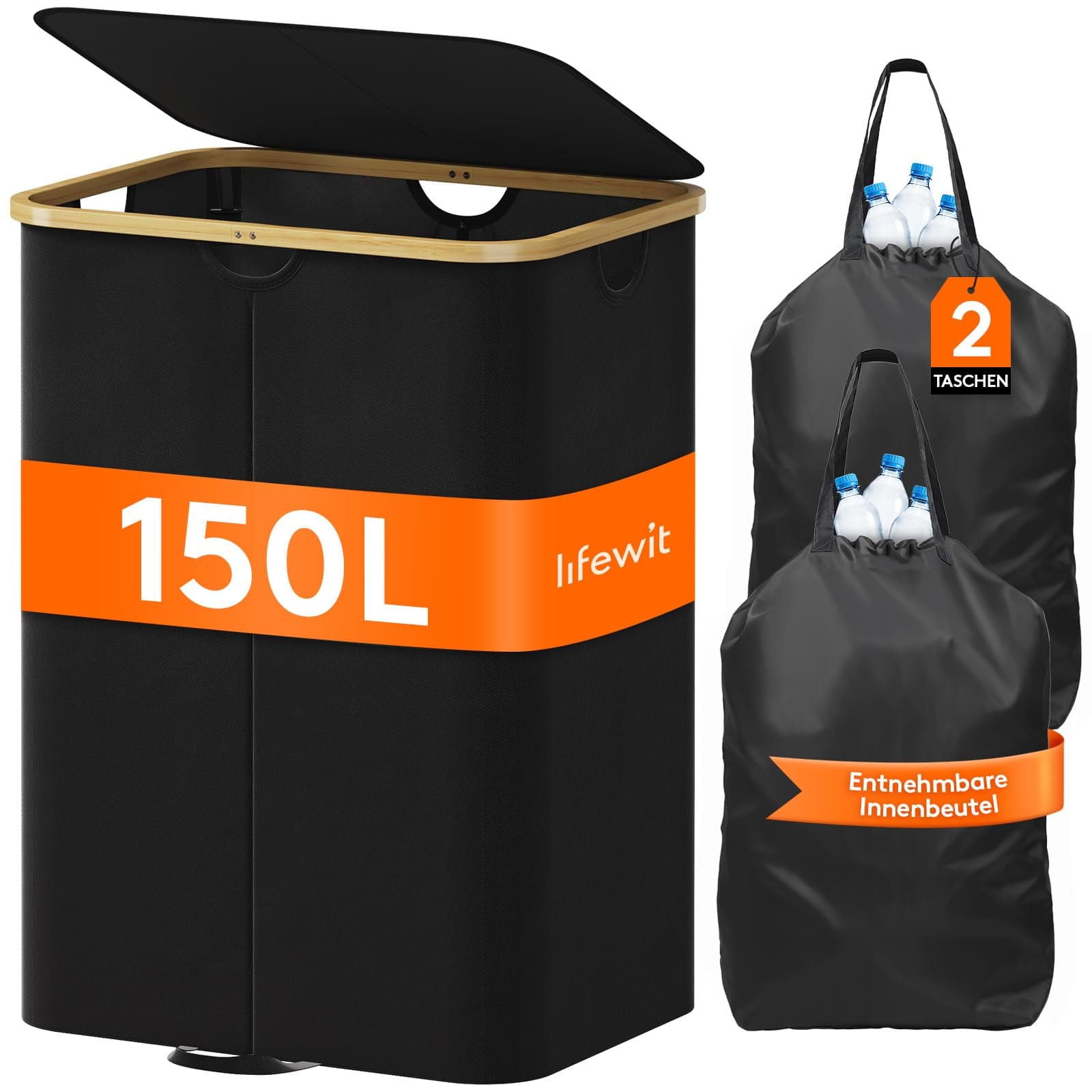 🌿🌟 Lebenswit 150L Pfandflaschen Sammelbehälter - 2 Fächer mit Deckel