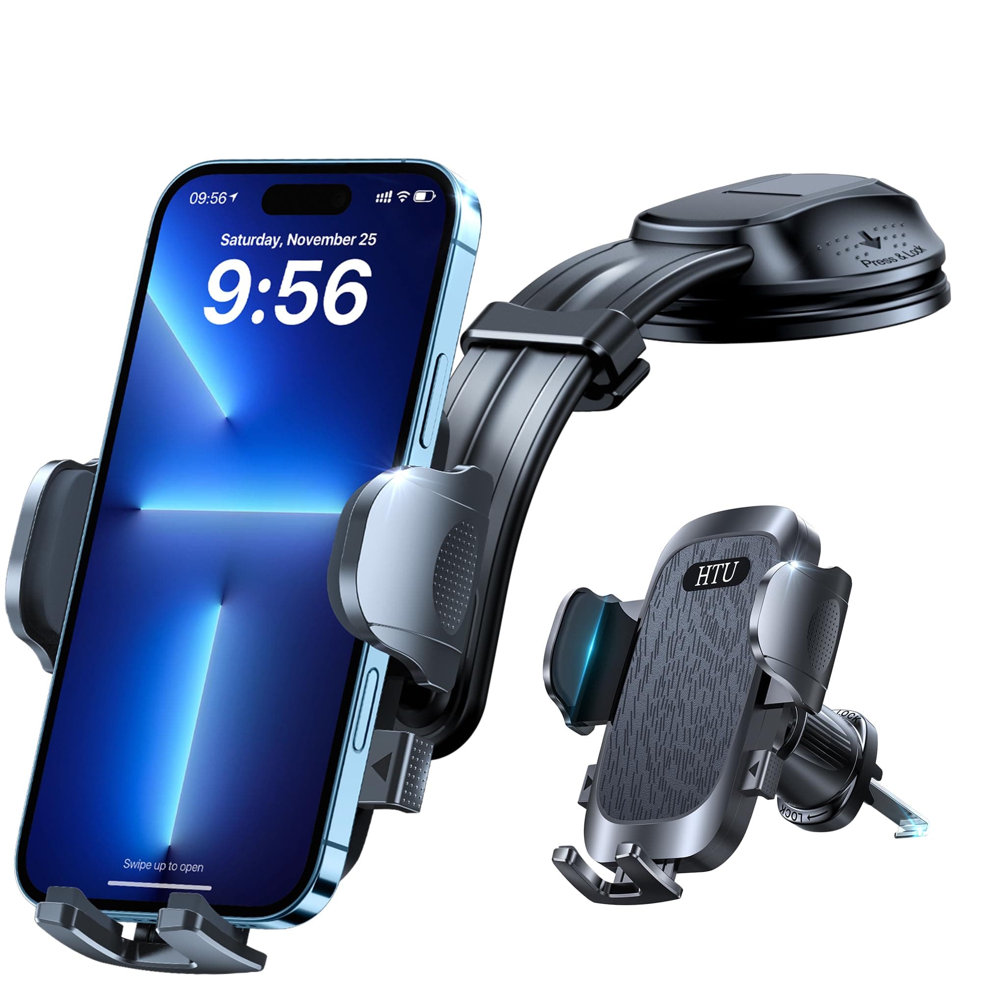 Upgrade Biegbarer Arm Handyhalter Auto mit Starker Saugnapf & Haken