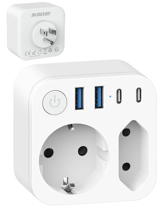 🔌🔋 6 in 1 USA Adapter Steckdose mit 4 USB (2 Typ-C) - Weiß
