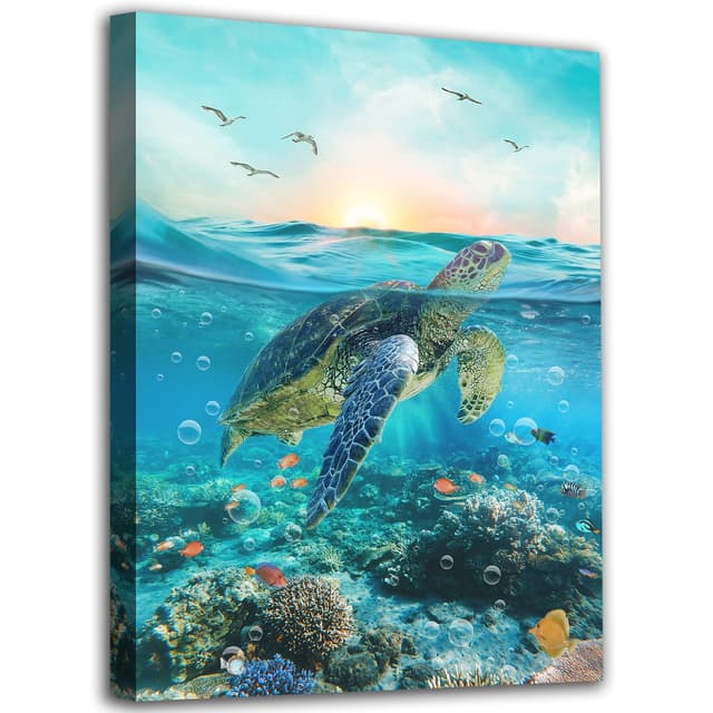 🌊🐢 ARYEWDY Meeresschildkröte Leinwandbild - Unterwasser Landschaftsmalerei für Badezimmer