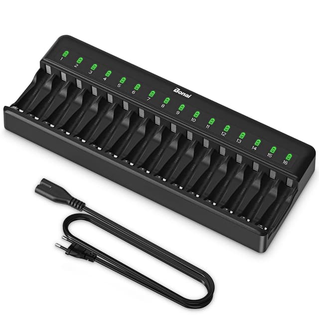 BONAI AA AAA Akku Ladegerät 16 Slot Universal LED Batterieladegerät