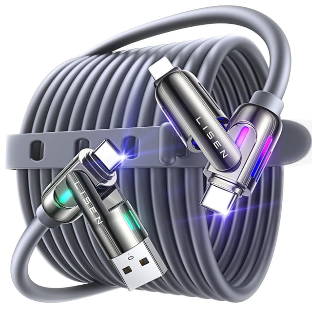 🔋🌐 LISEN 4 in 1 Multi Ladekabel: Universal Ladekabel Mehrfach Anschlüsse mit USB C/A/Lightning, 240W USB C Schnellladekabel mit Licht für iPhone 16e 16 15 14 Pro/MacBook/iPad/Samsung S25/Switch PS5, 2M Grey