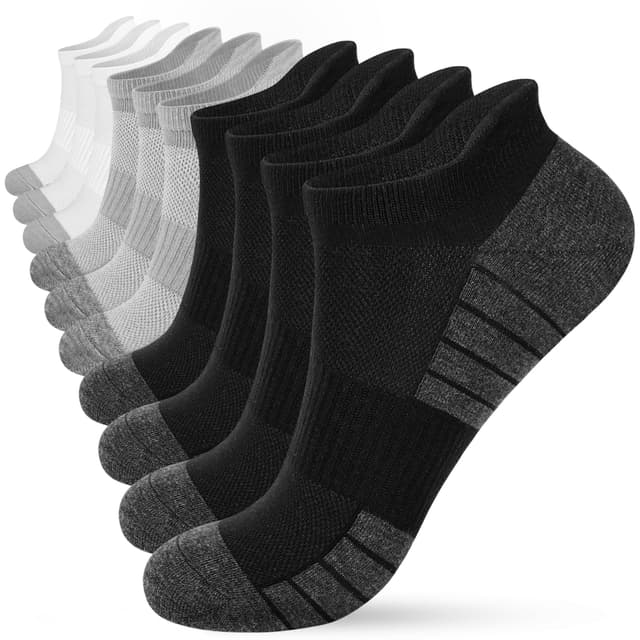 HIYATO 10 Paar Sneaker Socken Herren Damen | Atmungsaktive Sportsocken 🧦 | Baumwolle Kurz Laufsocken 43-46 | 4x Schwarz + 3x Weiß + 3x Grau