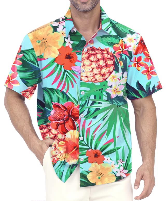 🌺 Gavliuu Hawaii Hemd Männer 🌿 Herren Hawaiihemd L Grüne Blume & Blatt