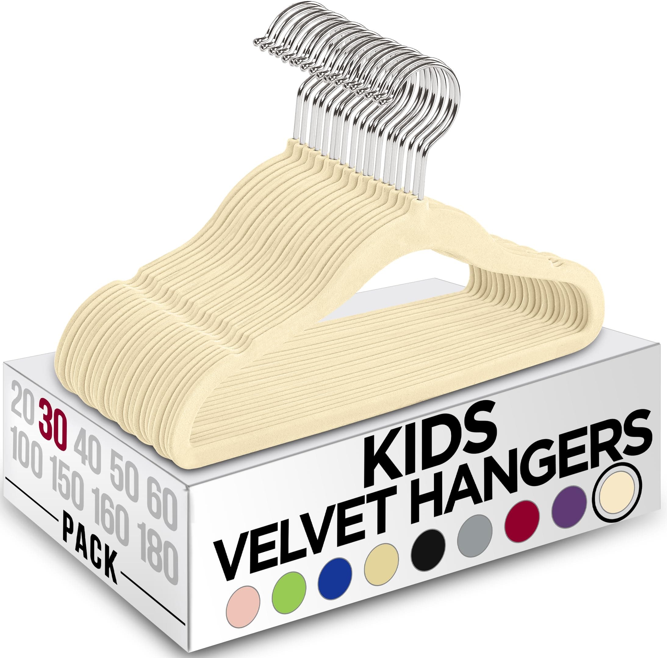 Utopia Home Kinder-Kleiderbügel aus Samt (30 Stück) – 27,9 cm (11 Zoll) robuster Baby-Kleiderbügel – 🌟 rutschfest für den täglichen Gebrauch (Elfenbein) Elfenbein 30er-Pack