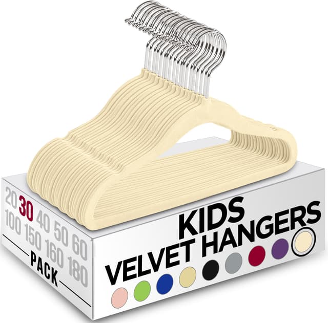 Utopia Home Kinder-Kleiderbügel aus Samt (30 Stück) – 27,9 cm (11 Zoll) robuster Baby-Kleiderbügel – 🌟 rutschfest für den täglichen Gebrauch (Elfenbein) Elfenbein 30er-Pack