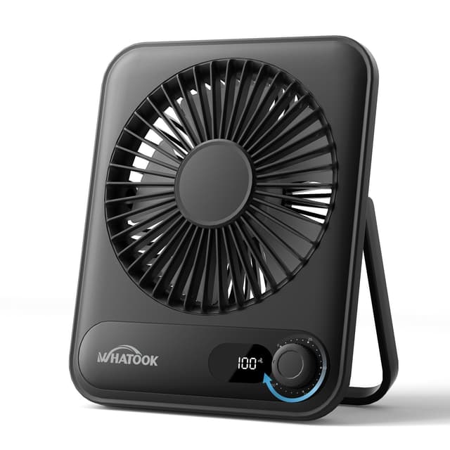 🌬️💻🏕️ WHATOOK USB Ventilator Leise: Stufenlos 1-100 Regler, 5000mAh Akku Tischventilator mit Schnellladung & LED-Anzeige