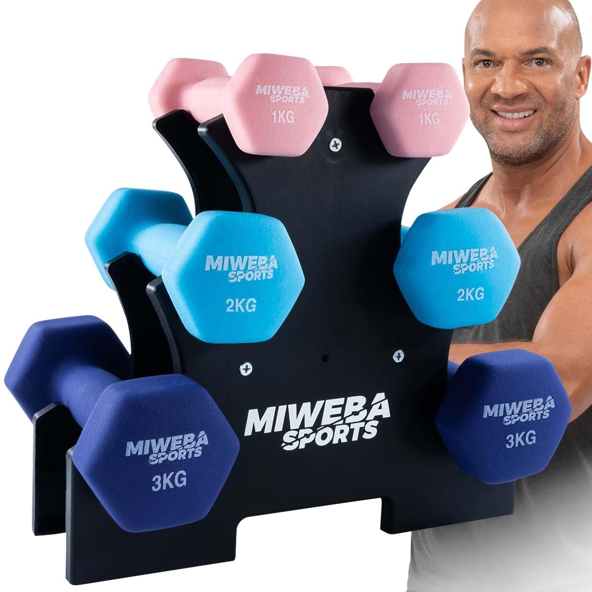 Miweba Sports Hanteln Set Neopren & Vinyl NKH120 - Kurzhantel Set 2 x 1 kg | 2 x 2 kg | 2 x 3 kg | 𝐏𝐫𝐨𝐟𝐢 Hantel Gewichte