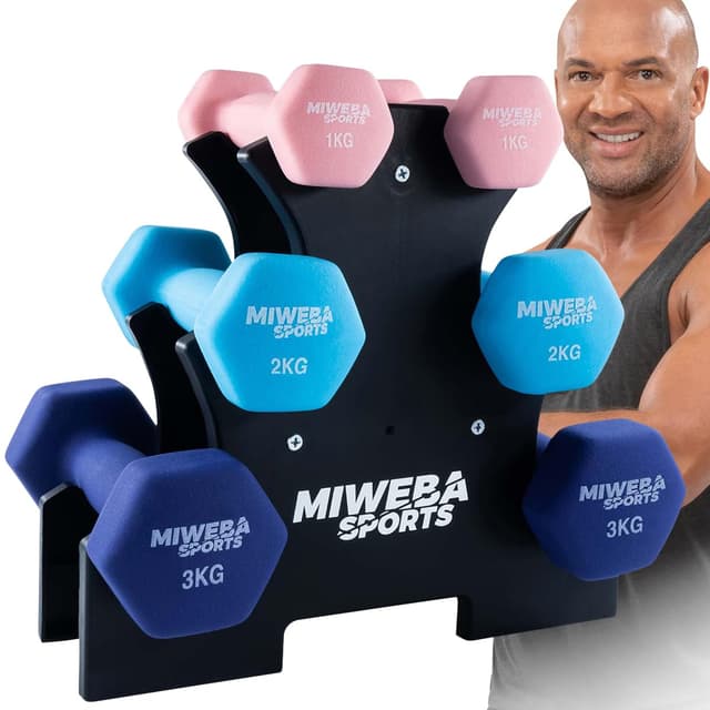 Miweba Sports Hanteln Set Neopren & Vinyl NKH120 - Kurzhantel Set 2 x 1 kg | 2 x 2 kg | 2 x 3 kg | 𝐏𝐫𝐨𝐟𝐢 Hantel Gewichte
