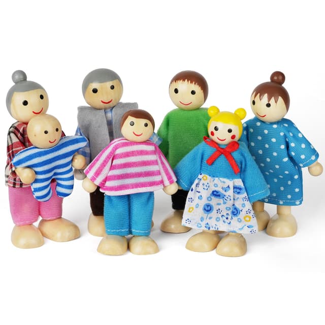 🏠👨‍👩‍👧‍👦 Holz-Familienpuppen Spielset für Puppenhaus 🎉