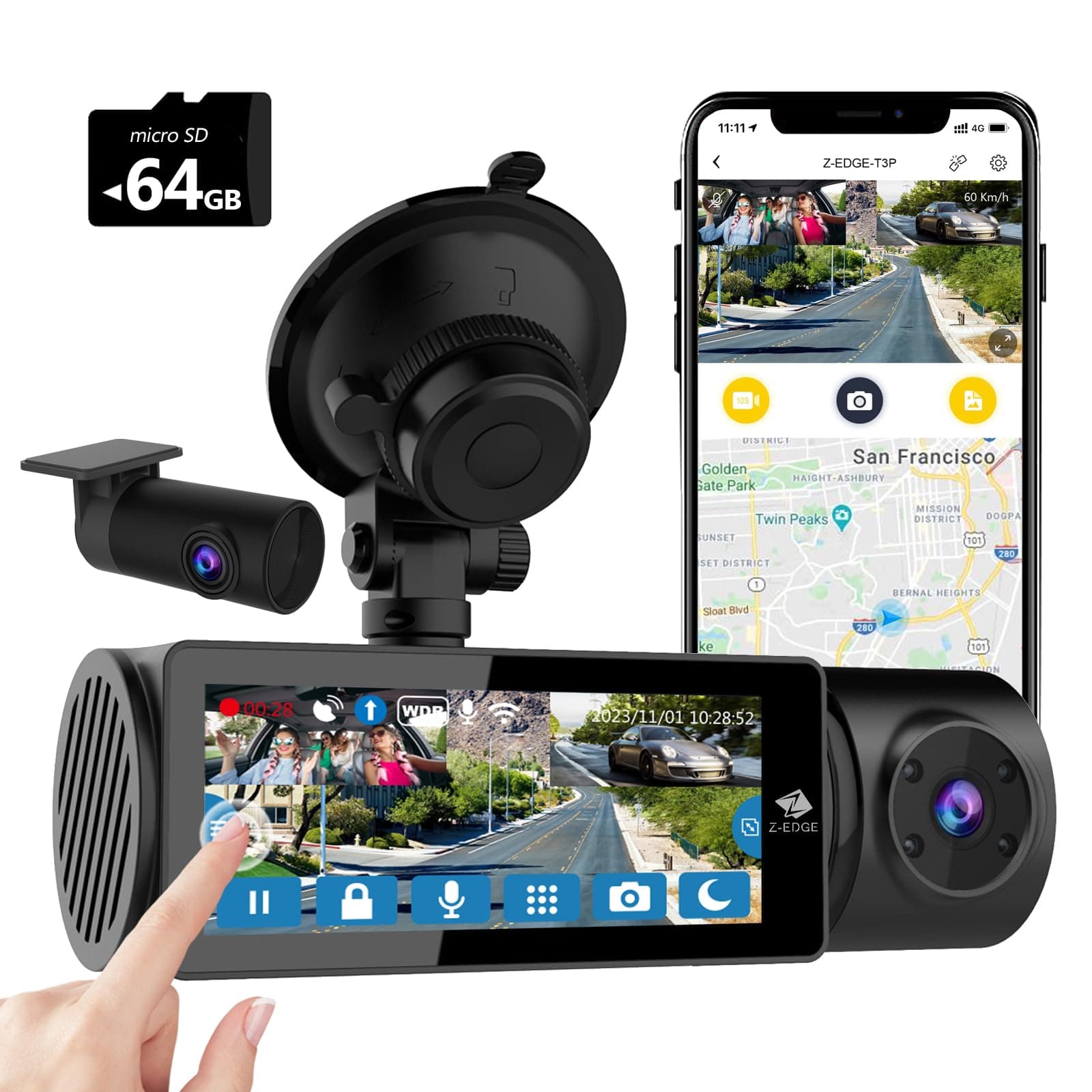 Z-Edge Dashcam 3-Kanal 5K/4K/2K/1080P mit GPS Wi-Fi 📹🚗